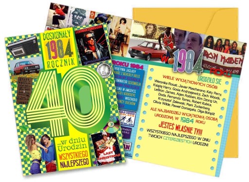 Karta k 40. narodeninám pre tých, ktorí sa narodili v roku 1984, extra darček k 40. narodeninám V106