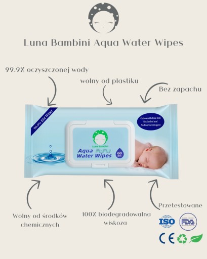 Luna Bambini, vodné obrúsky Aqua, 50 ks.