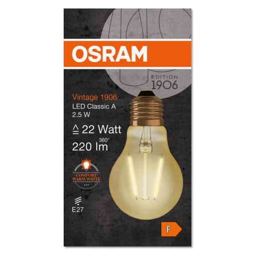 Ozdobná LED žiarovka E27 A60 2,5W 2400K OSRAM