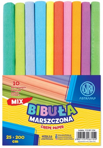 ASTRA hodvábny papier, krčený krepový papier, 10 pastelových farieb, 25x200 cm
