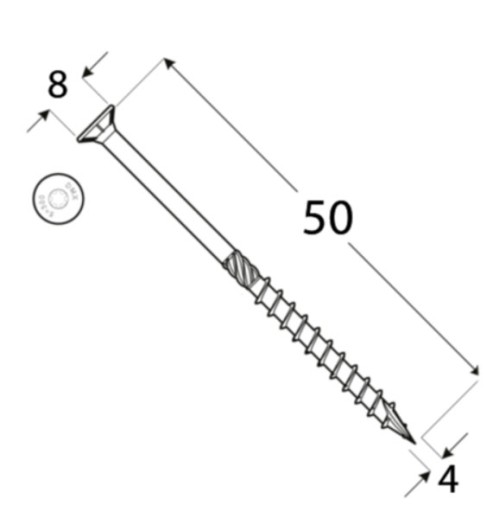 TESÁRSKE SKRUTY, KUŽELOVÁ HLAVA 4x50 TORX 200 ks