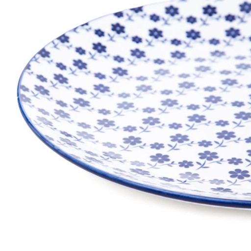 Jedálenský tanier NAVIA, námornícka modrá, s kvetmi, 27 cm, HOMLA
