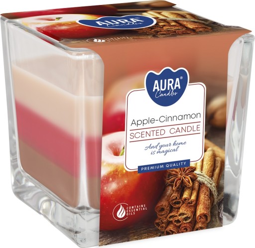 Bispol Trojfarebná vonná sviečka Apple - Cinnamon snk80-87 Aura