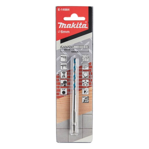 Makita univerzálny vrták do dreva, kovu, betónu 6x100mm, HEX držiak 1/4''