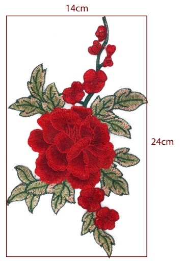 Náplasť červenej ruže vyšívaná aplikácia KVET - 24cm