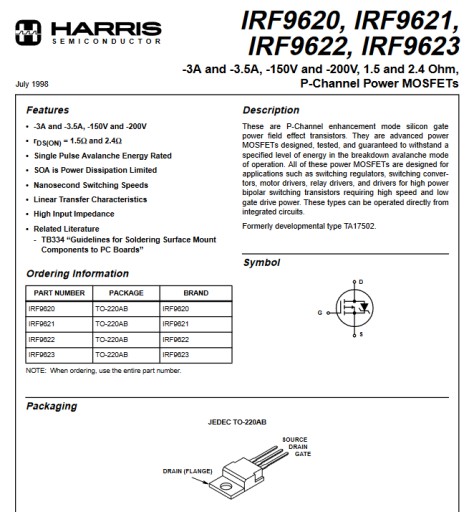 IRF9622 P-MOSFET tranzistor - cena za 3 kusy