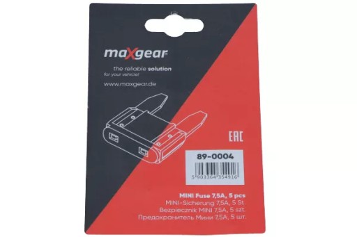 89-0004 MINI DESKOVÁ POISTKA 7,5A SADA 5KS MAXGEAR