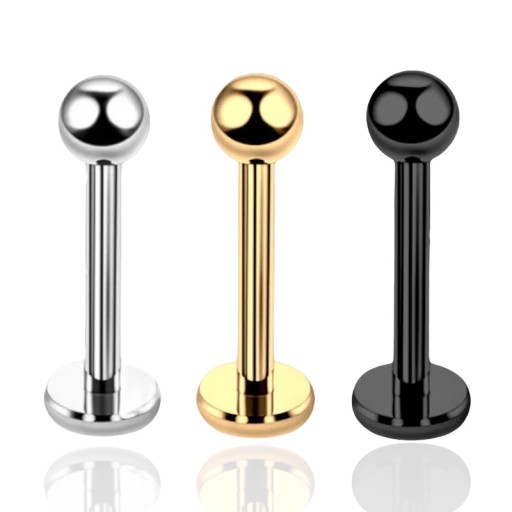 Zlaté náušnice LABRET s guľôčkou. Chirurgická oceľ 316L Veľkosť 1,2/6/3
