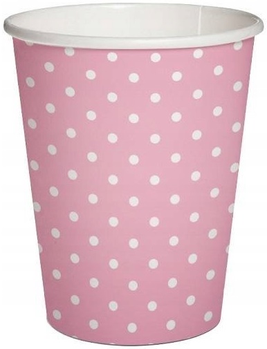 Ružové papierové poháre s bielymi bodkami Birthday Baby Shower 250ml 8 ks.