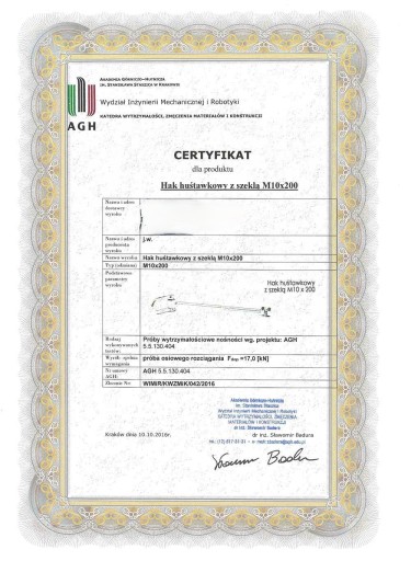 Hák na hojdačku s okovom na upevnenie M10 CERTIFIKÁT