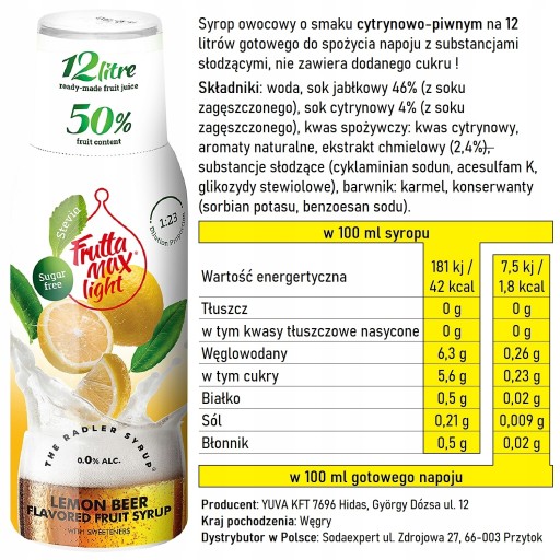 FRUTTAMAX RADLER CITRÓNOVÉ PIVO SVETLE SODASTREAM SIRUP