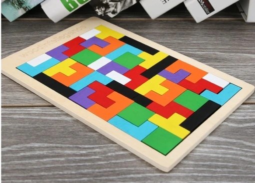 Puzzle Drevené kocky Montessori Tetris Puzzle