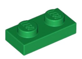 LEGO TANIER 1X2 ZELENÁ Č. 3023 PRE 3 KS