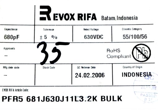 Rifa fólia 680pF 0,68nF 5% 630V DC 10ks