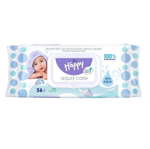 HAPPY AQUA CARE vlhčené obrúsky 56 ks.