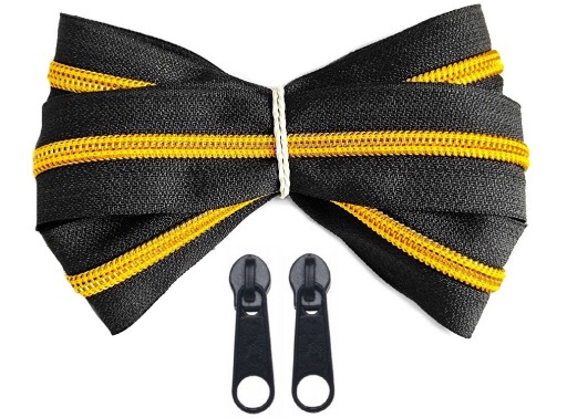Špirálový zips 5 mm zips ČIERNO-ZLATÝ 1 meter + 2 zipsy