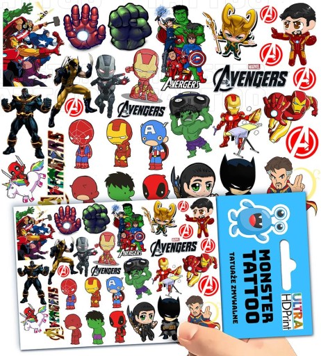 UMÝVAJÚCE DOČASNÉ TETOVANIE PRE DETI DETSKÉ AVENGERS ORIGINÁLNE DIZAJNY