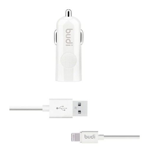 Budi USB nabíjačka do auta + Lightning kábel biely
