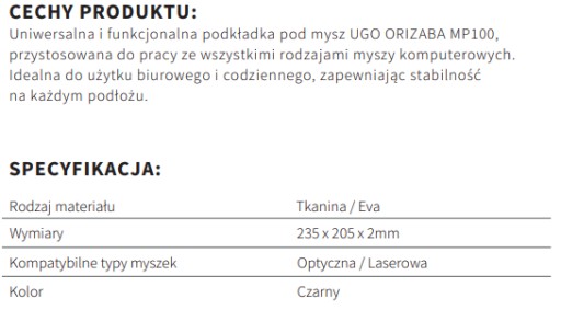 UGO ORIZABA podložka pod myš čierna 235X205mm