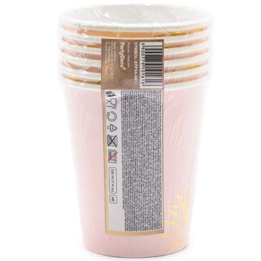 RUŽOVÉ ZLATÉ LISTY papierové poháre 220ml 6 ks