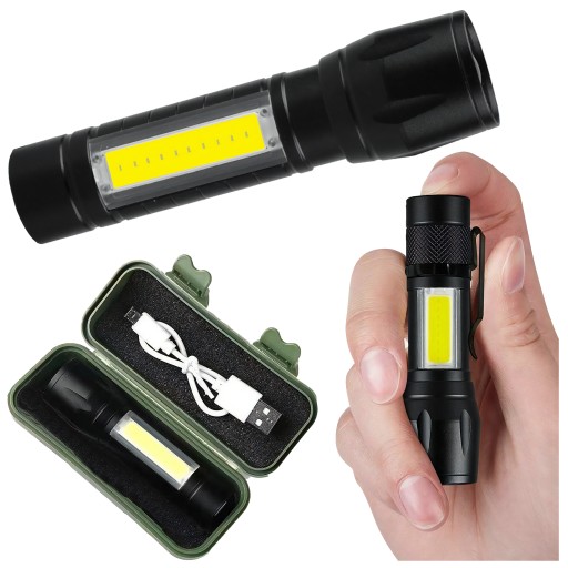 TAKTICKÉ LED SVETLO ZOOM BOČNÝ CLIP COB REFLEKTOR NABÍJACÍ USB