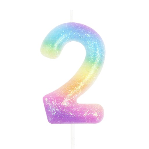 Tortová sviečka číslo 2 Two Two Rainbow s GLITROM