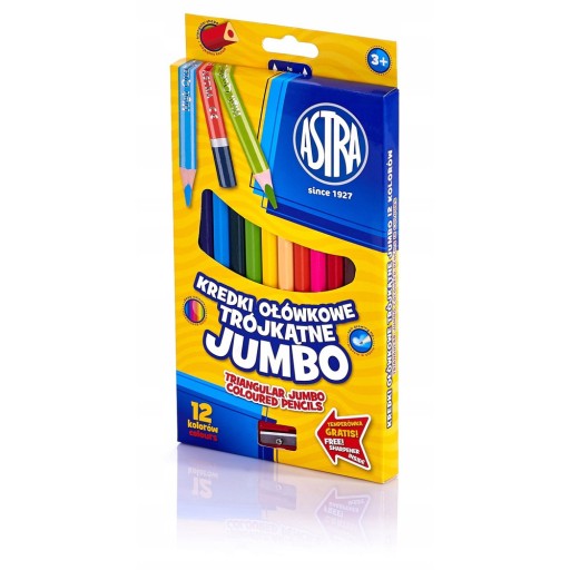 Astra TROJUHOLNÍKOVÉ JUMBO ceruzky hrubé, 12 farieb + strúhadlo
