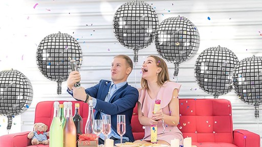 FÓLIOVÝ BALÓN DISCO GUĽA VEĽKÁ 40 CM METALICKÝ STRIEBORNÝ PROM 24h