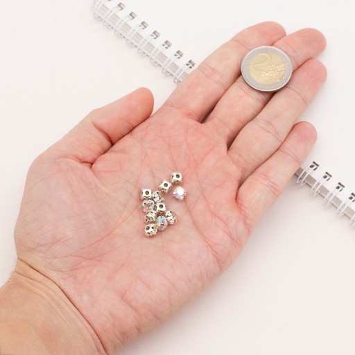Kamienky na šitie, sklo a mosadz, trieda A, farba AB, 6x5mm, 20ks