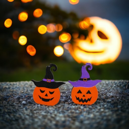 Halloweenske tekvice, tekvicové prívesky, preglejka, 8 ks.