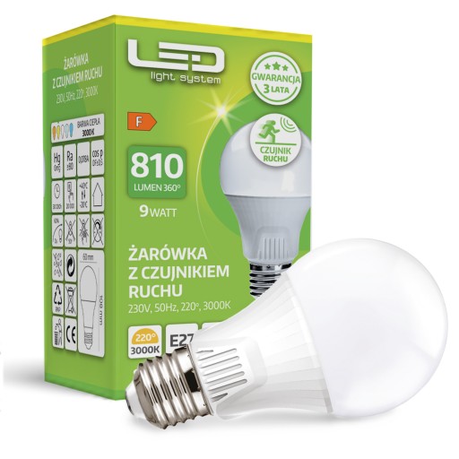 LED žiarovka s pohybovým a súmrakovým senzorom 9W LED svetelný systém neutrálny