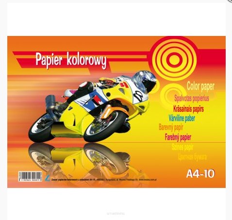 Zošit z farebných papierov, A4, 10 farieb.