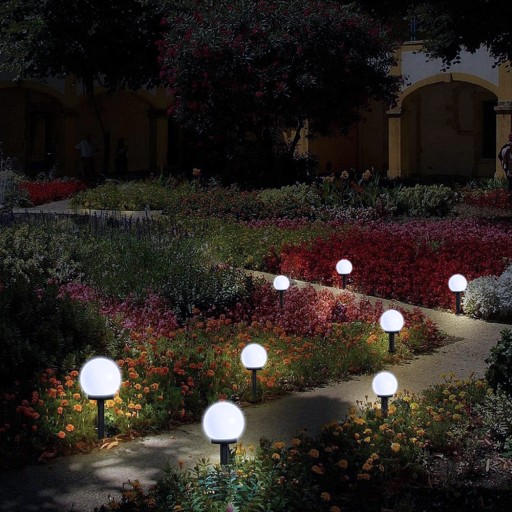 LED SOLÁRNA ZÁHRADNÁ LAMPA BIELA GUĽA 10cm