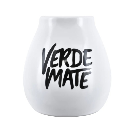 Biela keramická tekvica s logom Verde Mate, 350 ml