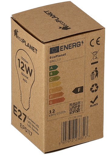 LED žiarovka E27 A60 12W 1050lm Cold Color 6000K CW ecoPLANET