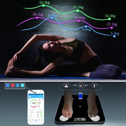INTELIGENTNÁ CHYTRÁ KÚPEĽŇOVÁ VÁHA S ANALYTICKÝM BLUETOOTH + BATÉRIE