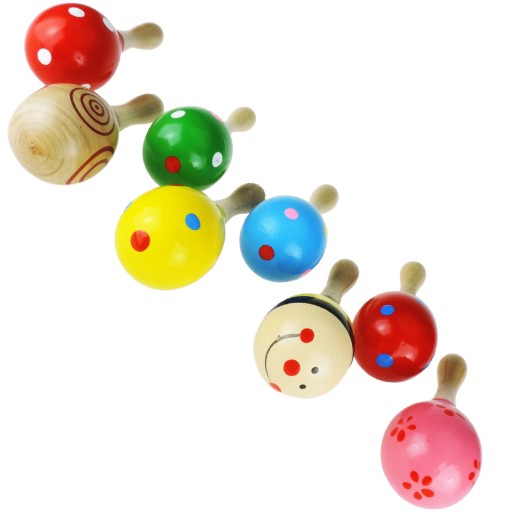 DREVENÁ HRKÁVAČKA MARACAS PRE DETI VZORKY RYTMICKÝ NÁSTROJ MARACAS