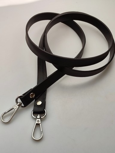 Popruh na kabelku, 15 mm, čierny, so striebornými karabínkami, 122 cm