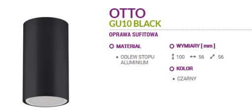 Podkrovné rúrkové stropné svietidlo OTTO GU10 BLACK 03567 IDEUS