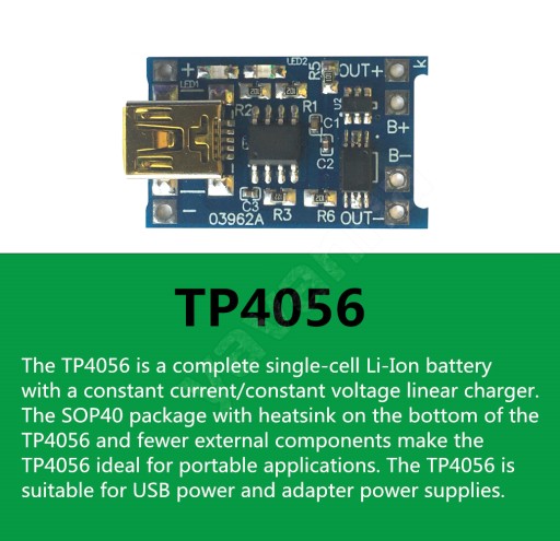SUPER nabíjačka pre TP4056 miniUSB Li-Ion, chránená.