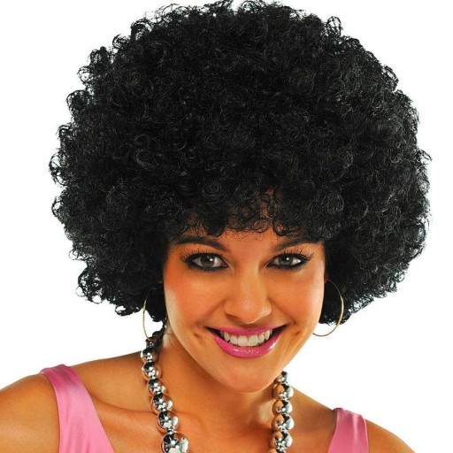 AFRO Parochňa ČIERNA KUČERATÉ VLASY PÁRTY maškarné šaty NA SILVESTRA