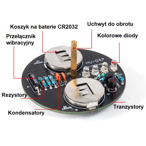 Viacfarebná DIY KIT súprava s otočným LED kolovrátkom na učenie sa spájkovania