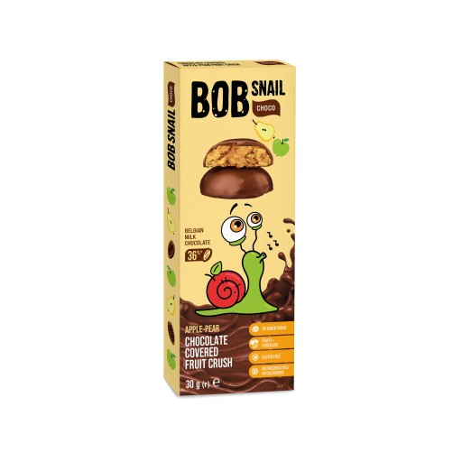 Jablkovo-hruškový ovocný koláčik v mliečnej čokoláde 30g BOB SNAIL