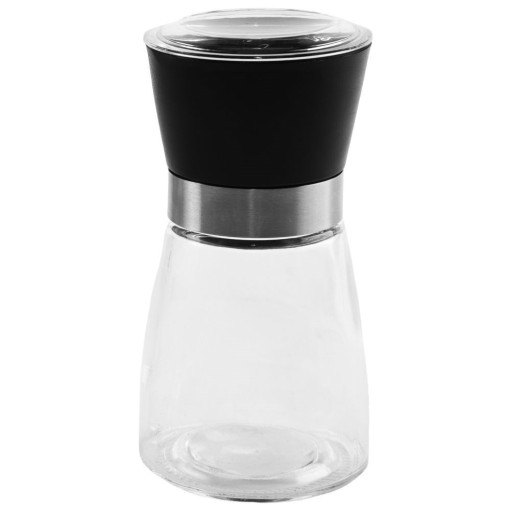 Mlynček na korenie SALT na mletie korenia, stolný mlynček na korenie z čierneho skla