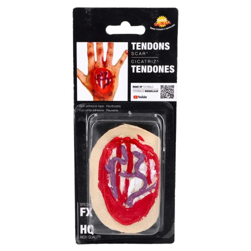 Halloweenska nálepka s krvavými popáleninami na ruku