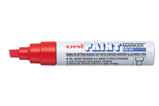 UNI PX-30 červený skosený olejový popisovač Píše na všetky povrchy