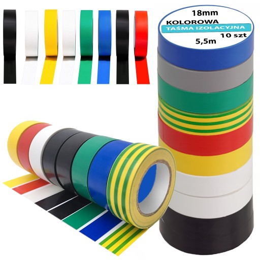 SADA 10x 5,5m SILNÁ VODEODOLNÁ IZOLAČNÁ PÁSKA, FAREBNÁ 18mm DUCT TAPE