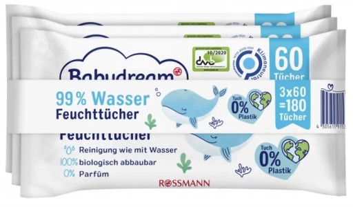 Babydream vlhčené obrúsky 99% VODA 1 x 180 ks