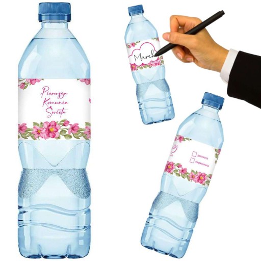 ŠTÍTKY na fľašu vody samolepky s kvetmi SVÄTÉ prijímanie vlastné meno x3