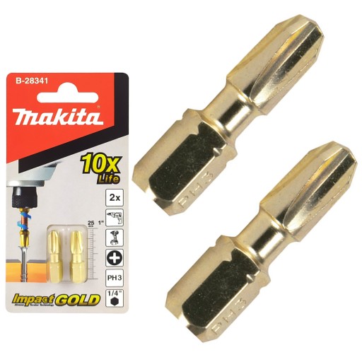 2 rázové bity Ph3 25mm IMPACT GOLD Makita B-28341